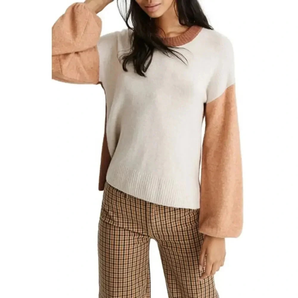 Madewell merino wool alpaca scoop neck Colorblock Pullover sweater XS